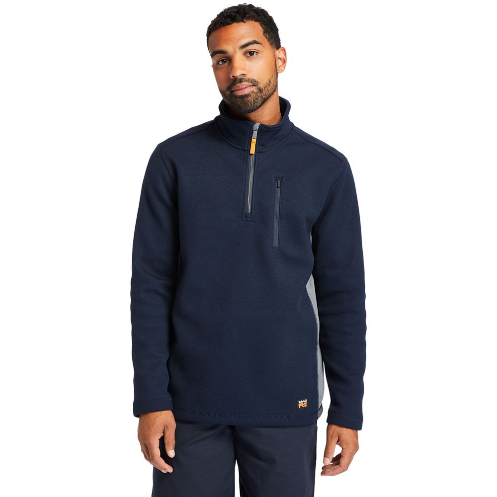 Timberland Mens Sweatshirts PRO® Studwall Quarter-Zip Textured Fleece - Navy - India SR6427938